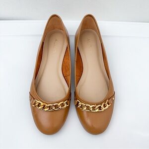 Aldo Camel-Brown Ballet Flats with Gold Chain